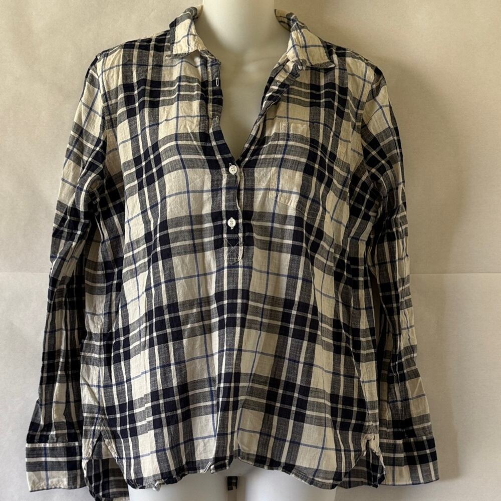 J.Crew The Perfect Shirt Plaid Button Popover Sz S Navy White Minimalist Casual